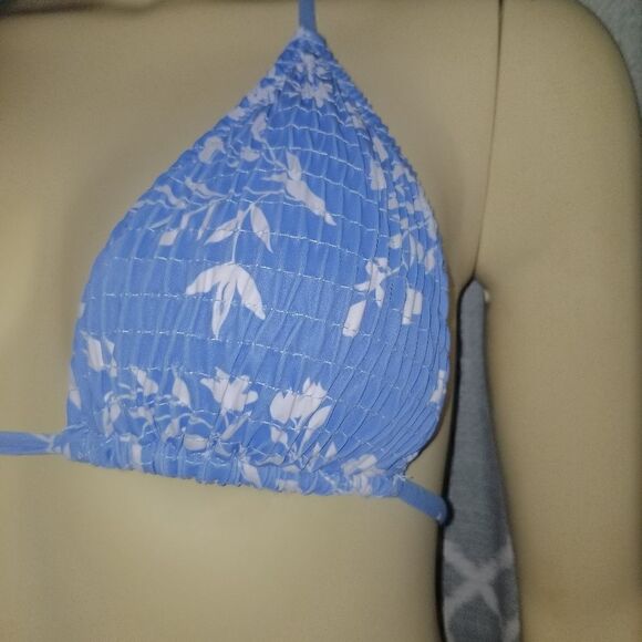 VOLAFA Women's Triangle Bikini String Swimsuit Print Tie Smocked Ruched Two Piec - Picture 13 of 14